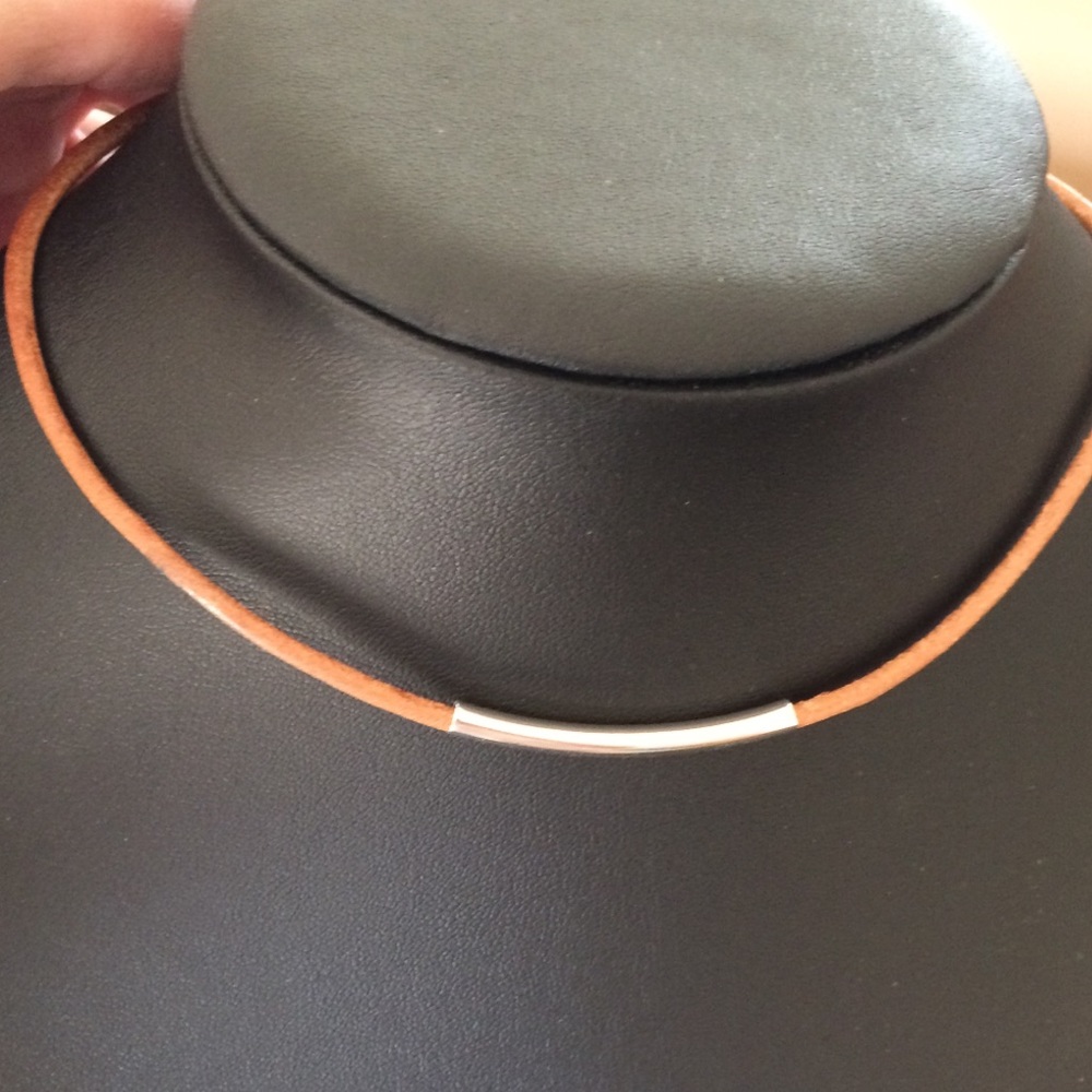 3mm leather silver choker necklace